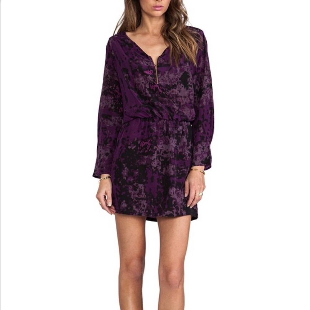 Karina Grimaldi Mini Dress Women's XS Purple Tie-Dye Print Silk Blouson Chic